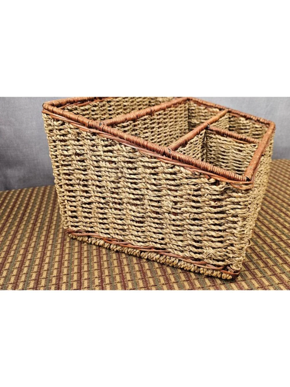 Woven Seagrass Basket With 5 Compartments For Storage & Organization 12